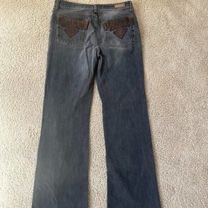 Votre Nom Jeans, Leather Detail Back Pockets Flared Leg Size 40 (size 12)